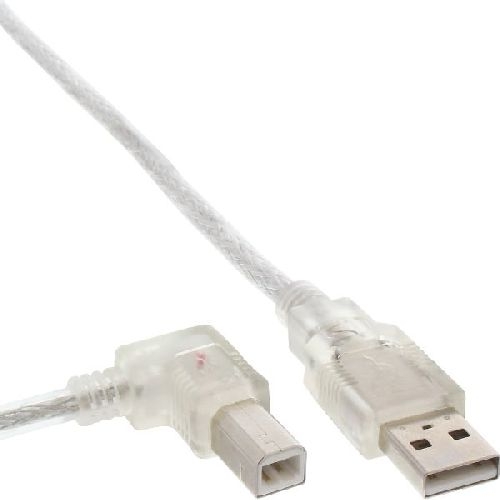 InLine® USB 2.0 Kabel, A an B, links abgewinkelt, transparent, 0,3m 34516L