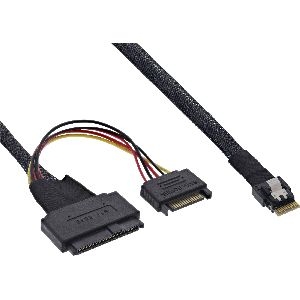 InLine® Slim SAS Kabel, SFF-8654 zu U.2 SFF-8639 + SATA Strom, 24Gb/s, 0,5m 27644A