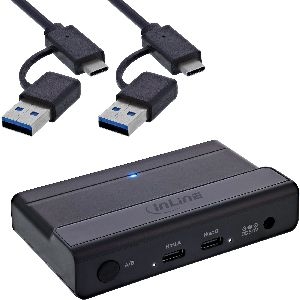 InLine® USB-C Switch, Umschalter für 2 PCs, 4-Port Hub, USB 3.2 Gen.1, schwarz 60604I
