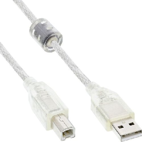 InLine® USB 2.0 Kabel, A an B, transparent, mit Ferritkern, 0,3m 34503