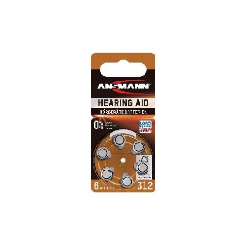 ANSMANN 5013233 Knopfzelle AZA312 1,4V Zink-Air, 6er-Pack 01036A