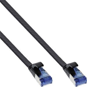 InLine® Patchkabel flach, U/FTP, Cat.6A, TPE halogenfrei, schwarz, 0,25m 75712S