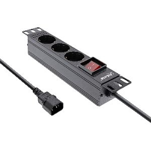 InLine® 10&quot; Steckdosenleiste, 3-fach Schutzkontakt, C14 Anschluss, mit Schalter 16421K