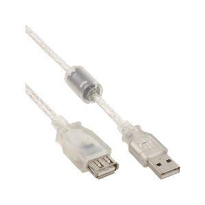 InLine® USB 2.0 Verlängerung, St/Bu, Typ A, transparent, mit Ferritkern 1m 34610Q